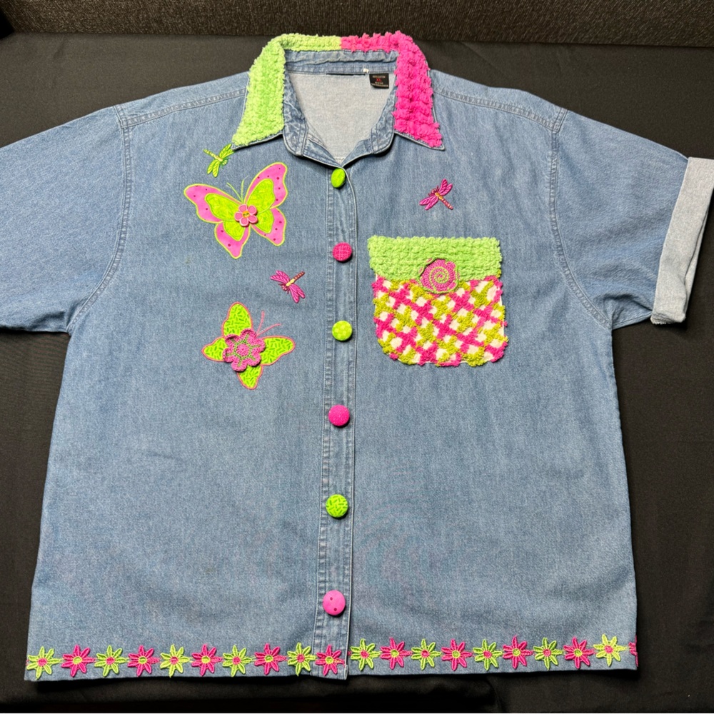Women Embellished Appliqué Cheniile Embroidery XL Top button covers Butterflies - Picture 3 of 13